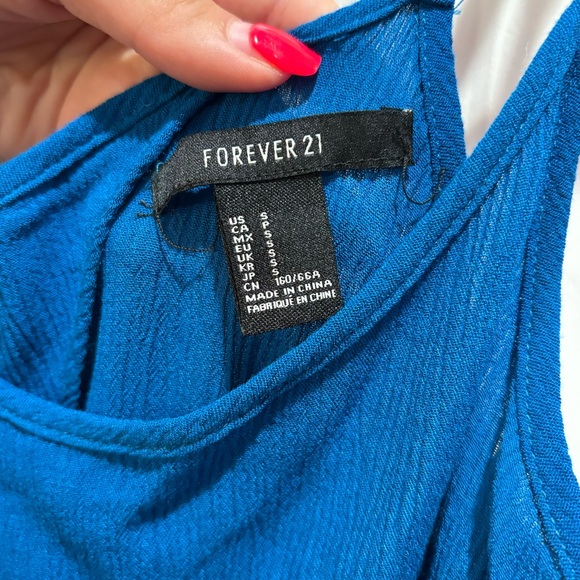 FOREVER 21 Women’s Adjustable Pleated Pocketed Romper /Swim Cover Up blue size S - Picture 4 of 7